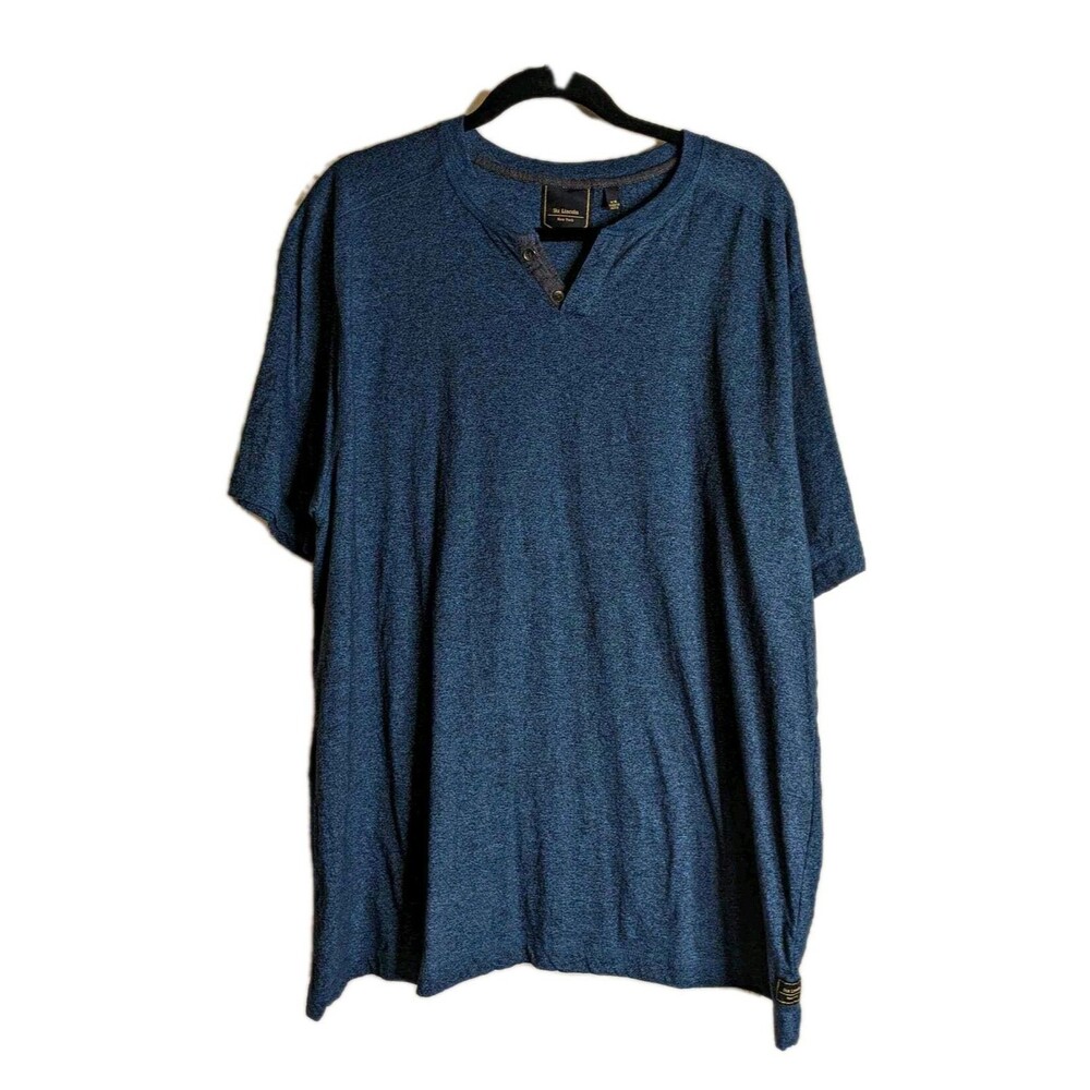 Six Lincoln New York Mens T-shirt 2XL Blue Heather Henley Style Short Sleeve